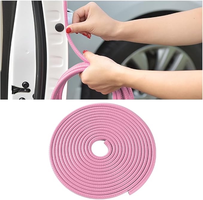Osilly Car Door Rubber Seal Strip, 32.8Ft Self Adhesive Weather Stripping Automotive Edge Trim, Weatherstrip Soundproof Vehicle Tailgate Window Sealing Cover, Universal for SUV RV Truck (Pink)