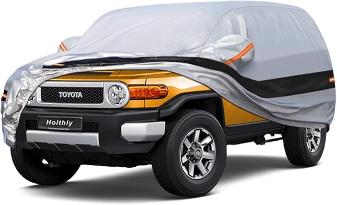 10 Layers SUV Car Cover Custom Fit for Toyota FJ Cruiser (2006-2017), Waterproof All Weather for Automobiles, Outdoor Full Cover Sun Dust Rain Protection with Cotton. Silver