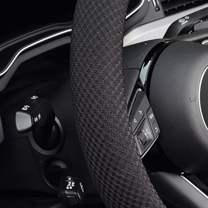 ZHOL Steering Wheel Cover Universal 15 inch Microfiber Breathable Ice Silk Steering Wheel Covers Anti-Slip Car Interior Accessories for Women Men, Warm in Winter and Cool in Summer, Black