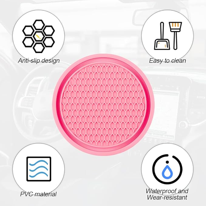 4 Pack Car Cup Holder Coaster, 2.75 Inch Diameter Non-Slip Universal Insert Coaster, Durable, Suitable for Most Car Interior, Car Accessory for Women and Men (Rose Red)