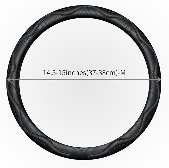 Steering Wheel Cover with Anti-Slip Leather Grip Compatible with Ford, Toyota, Honda, Nissan, and Chevrolet Vehicles for 14.5-15.35 inch Round Steering Wheels Universal Car Accessories