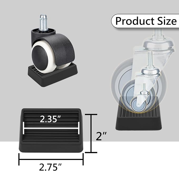Jayen Bed Wheel Stoppers, 4 Pack Rubber Caster Stoppers, Black | Dual-Sided Anti-Slip Texture Keeps Furniture Securely in Place While Protecting Hardwood, Tile, and Other Floors