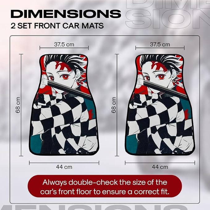Anime Car Carpet Mat Set of 2 Front, Black Tnjro Design Automotive Accessories Interior All Weather Floor Mats Decor with Non Slip Black Anti Skid Backing