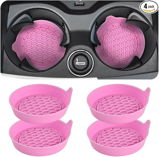Zpana 4PCS Car Cup Holder Coasters, Silicone Non-Slip Vehicle Cup Recessed Mats, Sift-Proof Automotive Interior Drink Insert Decor Accessories, Universal for SUV, Sedan, Truck (Pink)
