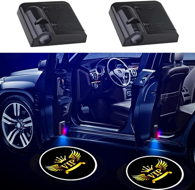 2PCS Car Door Light Projector, Universal LED Welcome Shadow Lights for Cars/SUVs/Trucks, Easy Installation Step Entry Lights, Durable Auto Door Accessories (VIP)