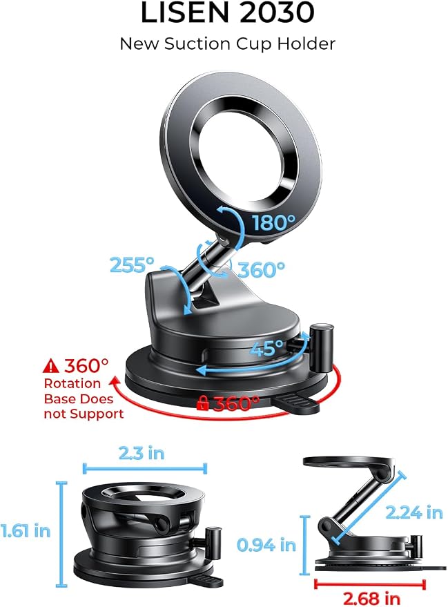 LISEN for Magsafe Car Mount, Magnetic Phone Holders for Your Car Vacuum, Phone Mount for Car Accessories for Women Men Jeep BMW, Suction Holder Kits, for iPhone 17 Pro Max 16 15 14 13 12,Carbon Fiber
