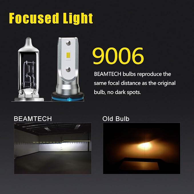 BEAMTECH 9005 9006 Bulbs, Fog lights Combo, Fanless 300% Brighter, 4 Bulbs