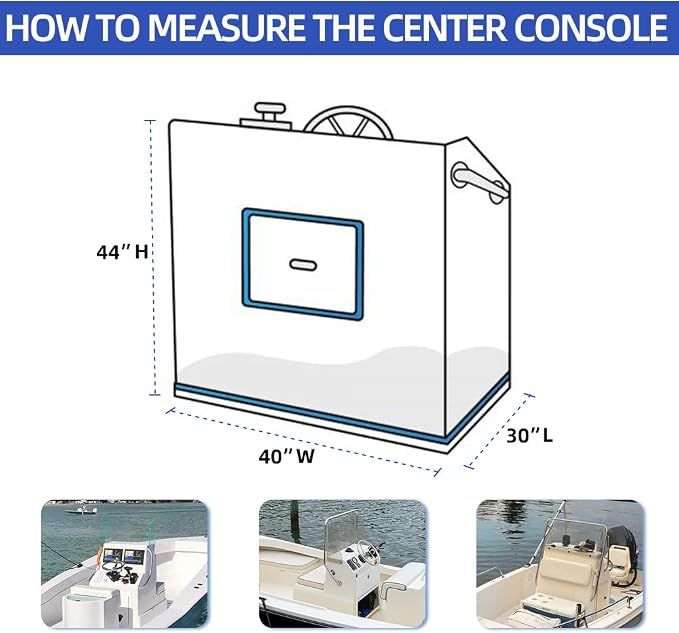 600D Heavy-Duty Boat Center Console Cover, Fade and Tear Resistant Waterproof and UV Protection Trailerable Boat Console Cover with Windproof Strap, Blue(Large Size up to 30"L X 40"W X 44"H)