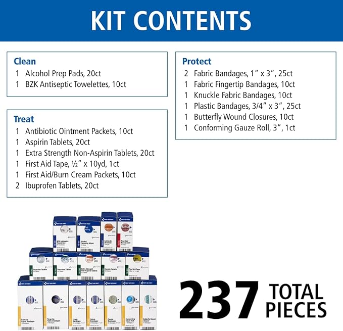 First Aid Only 700002 SmartCompliance 50-Person First Aid Kit Refill Supplies for Business, Worksite, and Home, 237 Pieces, Blue