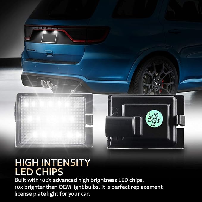 D-Lumina LED License Plate Lights Assembly Compatible with 2014-2024 Dodge Durango Pickup Truck, 6000K White 2-Pieces