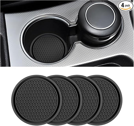 Osilly 4 Pack Car Coaster, 2.75 Inch PVC Anti Slip Cup Holder Insert Coaster, Honeycomb Waterproof Drink Mat Suitable for Most Car Interior, Universal Vehicle Accessories for Women and Men (Black)
