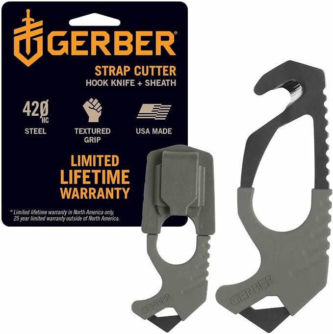 Gerber Gear Seatbelt Strap Cutter Escape Tool with Lanyard Hole and Glass Breaker, Made in USA, Green, 5 x 2.5 x 1 inches Pocket Size | Vehicle emergency tool, cuts seatbelts, breaks windows, lanyard hole, pocket size, made in the USA, essential car sa...