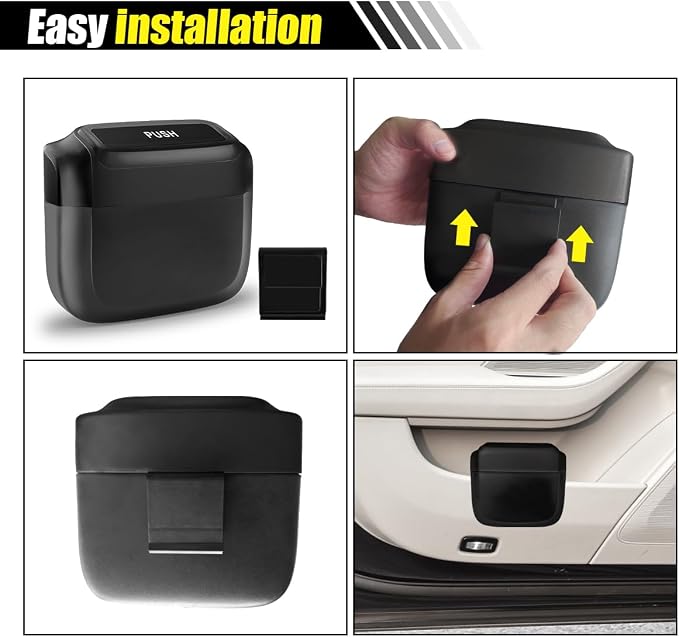 smilfuy Mini Car Trash Can with Lid, Leakproof & Waterproof Auto Dustbin Garbage Can with 30 Trash Bags, Car Organizer and Storage for Automotive Home Office Kitchen Bedroom (Black, 1PCS)