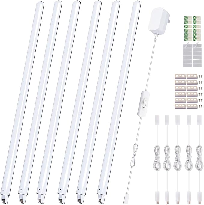 Cefrank 6-Pack 12 Inch Seamlessly Linkable LED Under Cabinet Lighting Strip Light Bars for Cabinet, Kitchen, Shelf, Workbench, Cupboard, 1200 Lumen Cold White 6000K