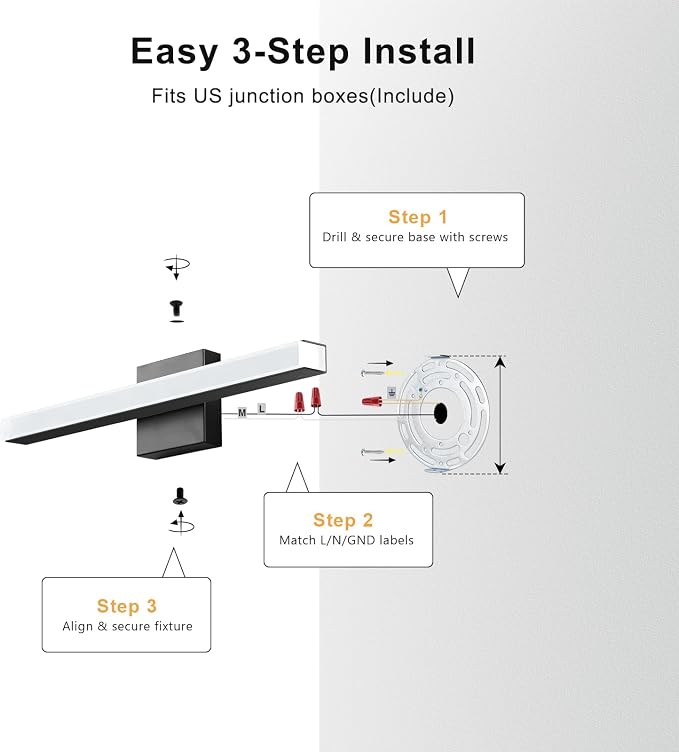 IZORRO Modern Bathroom Vanity Light 16 inch, Rotatable, 12W Dimmable Led Bathroom Light Fixture Over Mirror, Black Vanity Light Bar (5 Color Temperature)