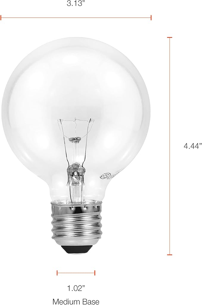 Sylvania 40 Watt Vanity Light Bulbs 6 Pack - Incandescent E26 Medium Base Globe Bulbs for Bathroom, Dimmable G25 Type G Round Vanity Bulbs 40W, 130V Clear Warm White