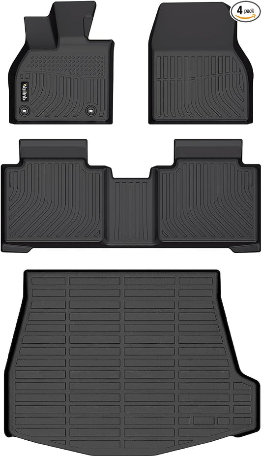 Wailtnb-Floor Mats & Cargo Liner for Subaru Solterra 2023-2026 & Toyota BZ4X 2023-2025 & BZ 2026 Waterproof Durable All Weather Automotive Floor Liner Custom Fit for Solterra Accessories Black