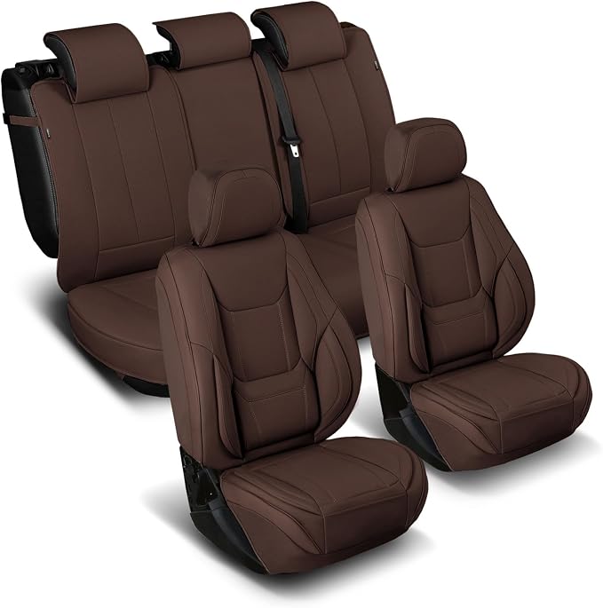Coverland Custom Truck Car Seat Covers Full Set for [2007-2014 GMC Sierra 2500HD Extended Cab] - Protector Car Seat Cover Water Resistant Leather Memory Form Back Support Cushion [Full Set-Dark Brown]