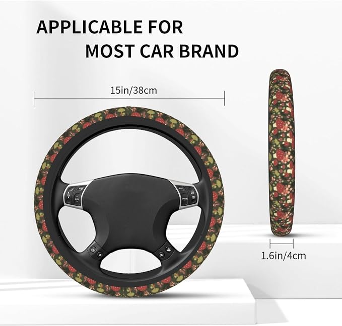 Mushroom Steering Wheel Cover Anti-Slip and Practical 14.5-15 Inch Universal Steering Wheel Cover with 2 Pieces Car Coasters Suitable for Men Women