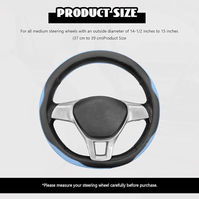 Microfiber Leather Steering Wheel Cover, Breathable Steering Wheel Protector with Anti-Slip Inner Ring, Universal 14.5"-15" Car Wheel Cover Auto Interior Decor for Men Women (Blue)