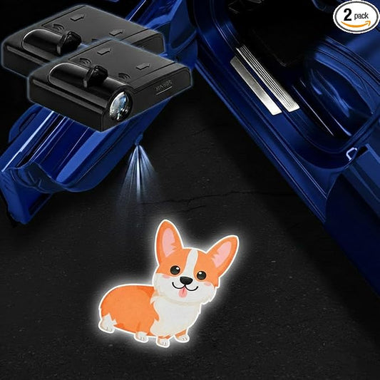 2PCS Dog Car Door Lights Projector,Wireless LED Welcome Puddle Lights,Magnetic Logo Projector Door Light Decor Car Accessories Corgi Dog Gifts for Women Men,Suitable for All Vehicles Motorcycle