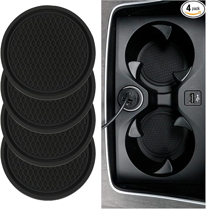 4PCS Car Cup Holder Coaster, 2.7 Inch Honeycomb Non-Slip Car Coaster, Auto Embedded in Ornaments Coaster, Universal Cup Holder Insert Mat for Most Car Interior Accessories (Black)