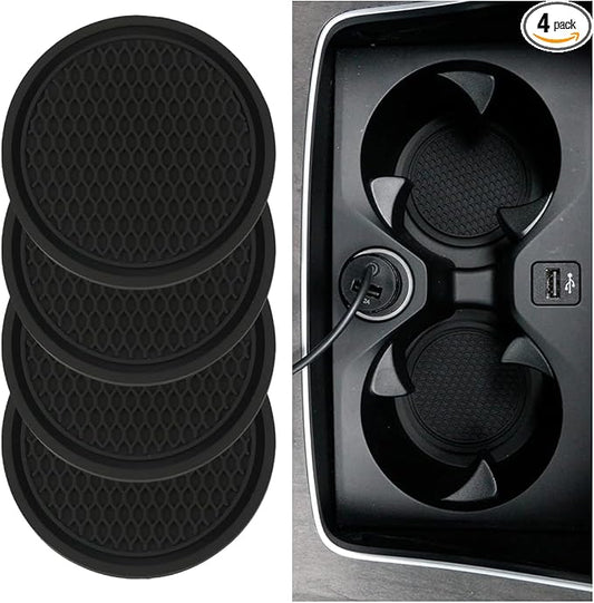 4PCS Car Cup Holder Coaster, 2.7 Inch Honeycomb Non-Slip Car Coaster, Auto Embedded in Ornaments Coaster, Universal Cup Holder Insert Mat for Most Car Interior Accessories (Black)
