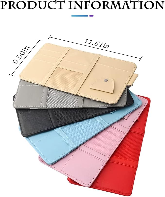 XINLIYA Car Sun Visor Organizer, Leather Storage Pocket Sun Visor Pouch with Zipper for Cards License Registration Pen Glasses Document, Fits Most Car SUV, Auto Interior Accessories (Blue)