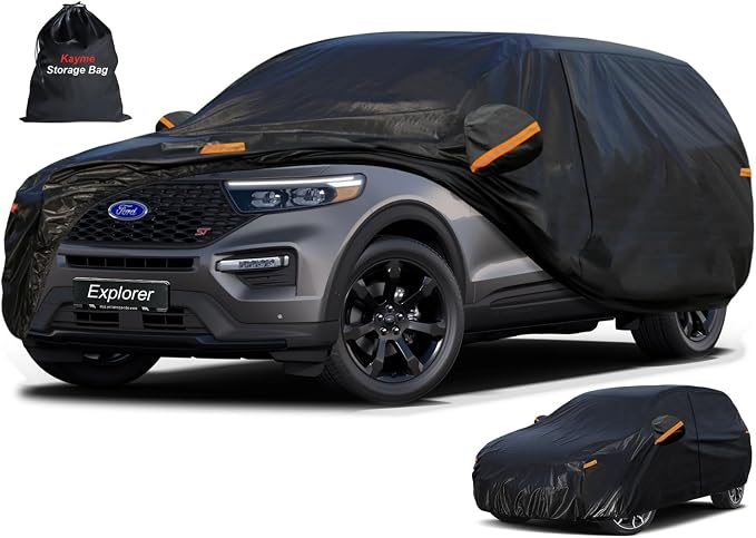 Kayme 7 Layers SUV Car Cover Custom Fit for Ford Explorer (2006-2025) Waterproof All Weather for Automobiles,Outdoor Full Cover Rain Sun UV Protection.Black