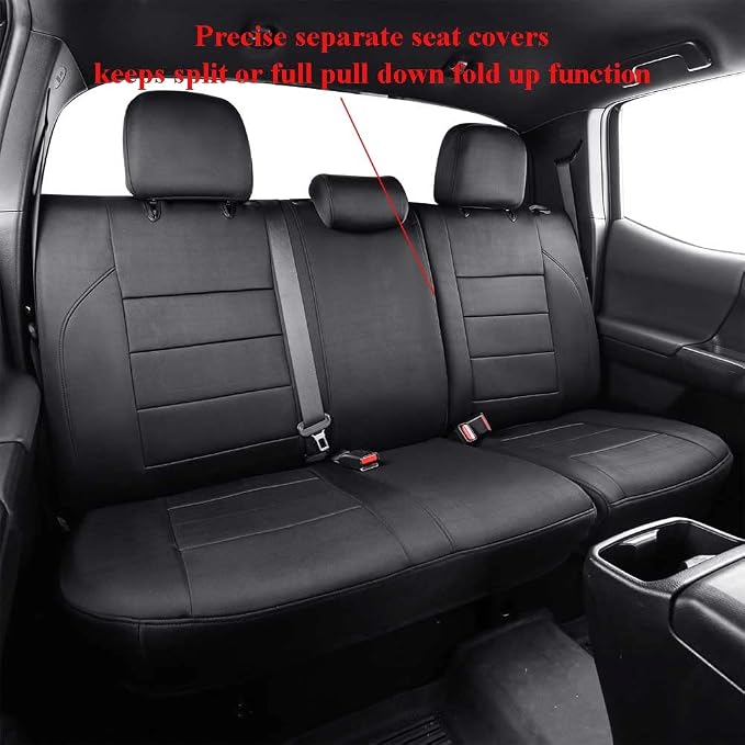 EKR Custom Fit Tacoma Rear Neoprene Car Seat Covers for Toyota Tacoma 2016 2017 2018 2019 2020 2021 2022 2023 Double Cab/Crew Cab - Second Row Only,Neoprene (Black)