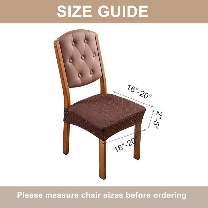 Genina Waterproof Seat Covers for Dining Room Chairs Covers Dining Chair Slipcovers Protector, No Rear Covers (Chocolate, 6 Pcs)