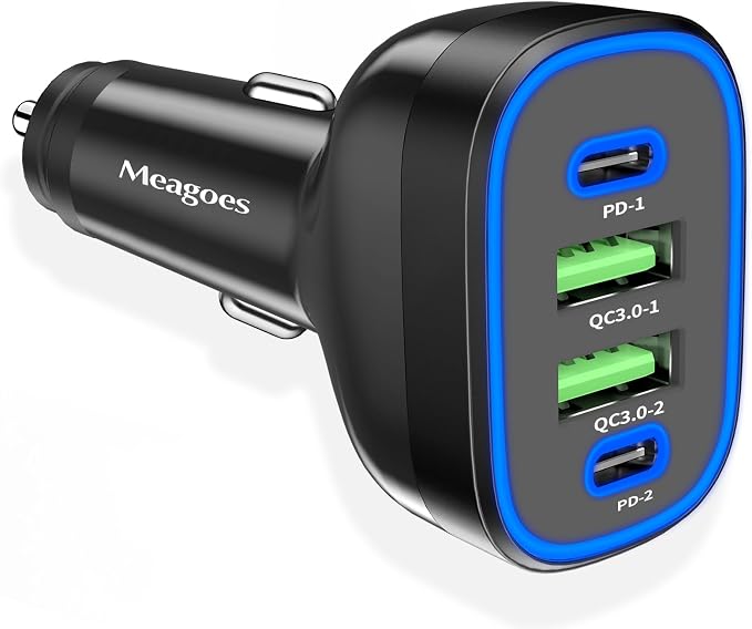 90W 4 Ports USB C Super Fast Car Charger for iPhone 17/Android Car Adapter | Dual 45W USBC& 22.5W USB Port, Roadtrip Essentials, Multi Port Car Charger, 12V Cigarette Lighter Adapter, Car Accessories
