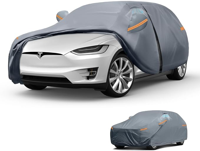 Waterproof Model X(2015-2026) Car Cover with Breathable Vents, [Upgrade] Premium Covers with Cotton Liner and Zipper Door,Sun Rain Snow Dust Uv Protection.(Gift with Towel Storage Bag)