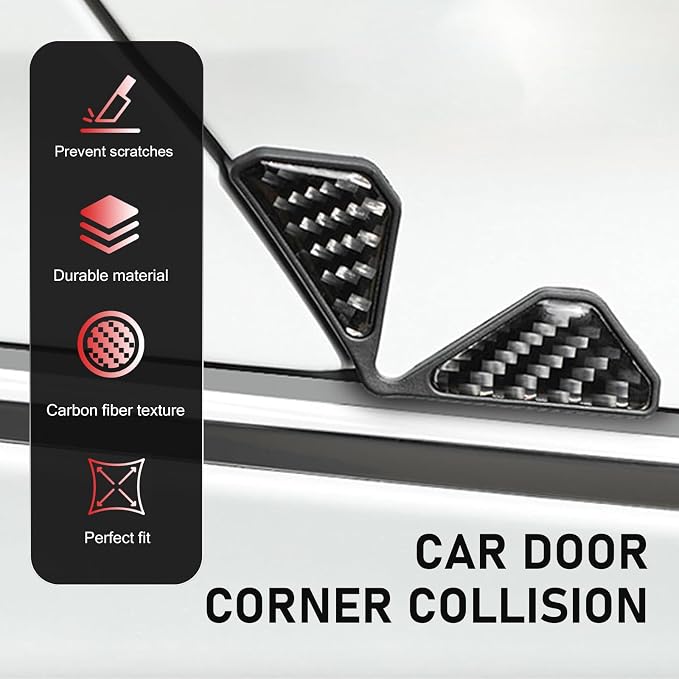 2 PCS Car Door Corner Edge Guard, Anti-collision Carbon Fiber Door Corner Sticker with Sport Logo, Soft Plastic Anti-scratch Protective Cover, Universal Modificative Exterior Accessory (Black)