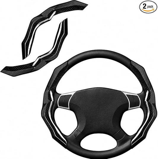 Carbon Fiber Steering Wheel Cover 2PCS Segmented Clip-on Protector (Black) | Universal Fit, Anti-Slip Lining, Sporty Style, Car Interior Accessory for Men and Women