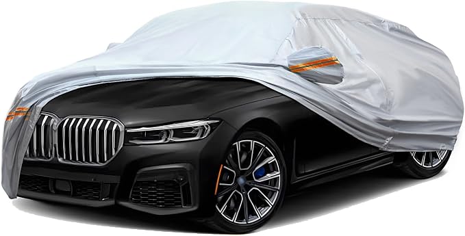 TUCAREST 6 Layers Full Car Cover for Sedan/Wagon/Coupe/Hatchback - Waterproof, Insulated, Anti-UV, Snow-Proof, Anti-Wind, All-Weather, Thickened Protection, up to 216 in