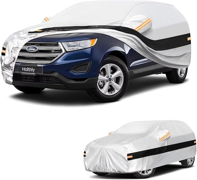 10 Layers SUV Car Cover Custom Fit for Ford Edge(2018-2026), Waterproof All Weather for Automobiles, Outdoor Full Cover Sun Dust Rain Protection with Cotton. Silver