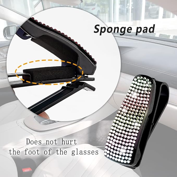 2PCS Bling Rhinestone Car Sun Visor Glasses Holders W/Anti-Scratch Sponge | Car Decoration for Women Girls,Ticket Card Clip Visor Organizer,Universal Rhinestone Auto Accessories