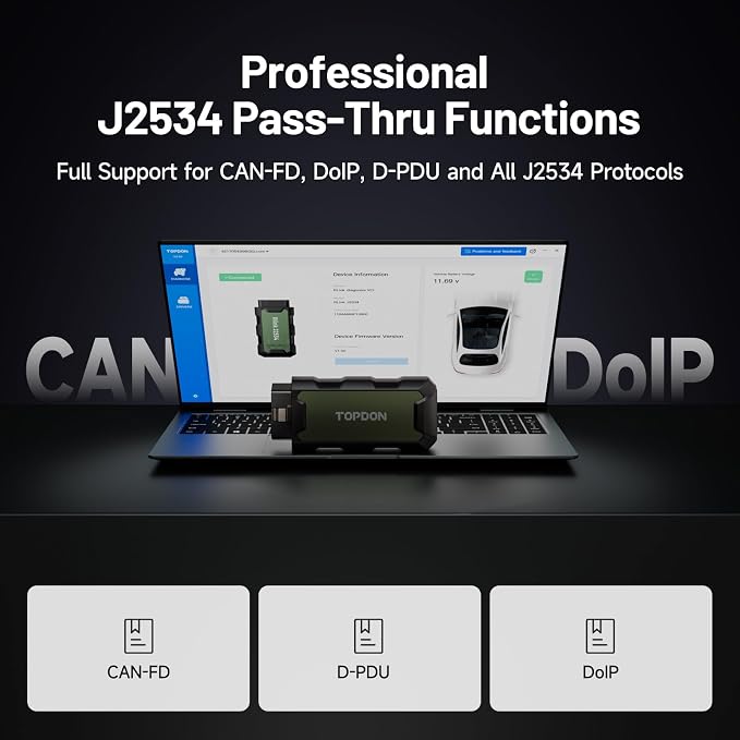 TOPDON RLink J2534 Pass-Thru Reprogramming and Diagnostic Tool | J2534 Pass-Thru Programmer for J2534/D-PDU/CAN-FD/DoIP, Enhanced J2534 VCI, Supports 18+ Car Brands, No OE Software Provided