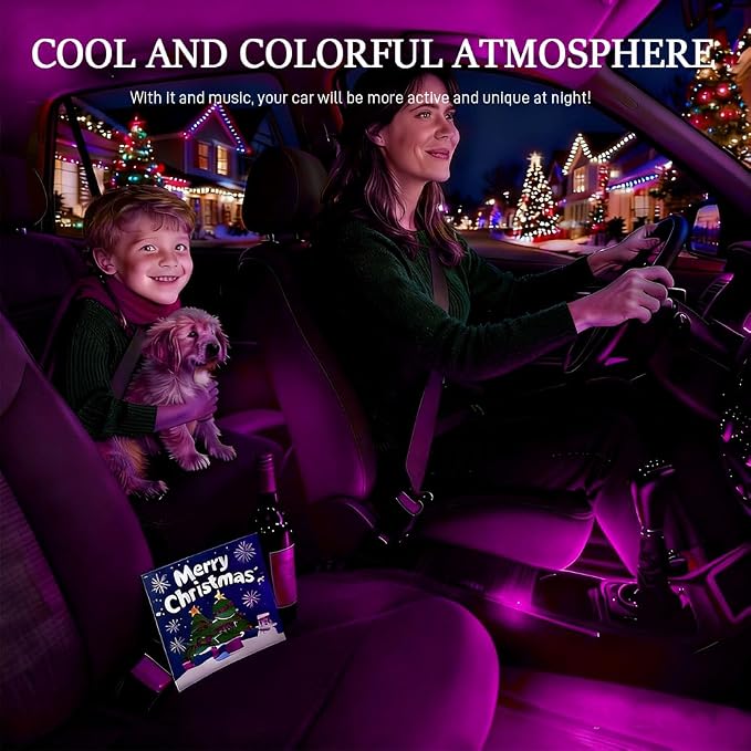 Car LED Strip Light, Car Interior Lights, 12V 24 LED Auto Under Dash Atmosphere Lights with USB Port, Auto Atmosphere Under Dash Lighting Kit for Vehicles (Pink Purple, USB)