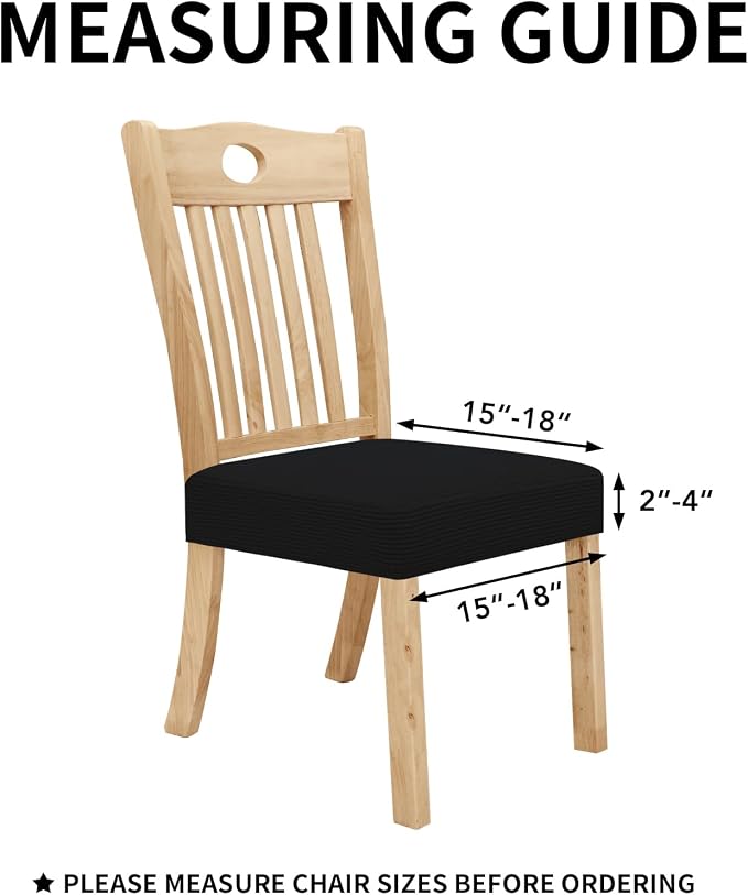 Easy-Going 100% Waterproof Seat Covers for Dining Room Chairs, Stretch Jacquard Chair Seat Slipcovers Removable and Washable Kitchen Dining Chair Covers (Set of 8, Black)