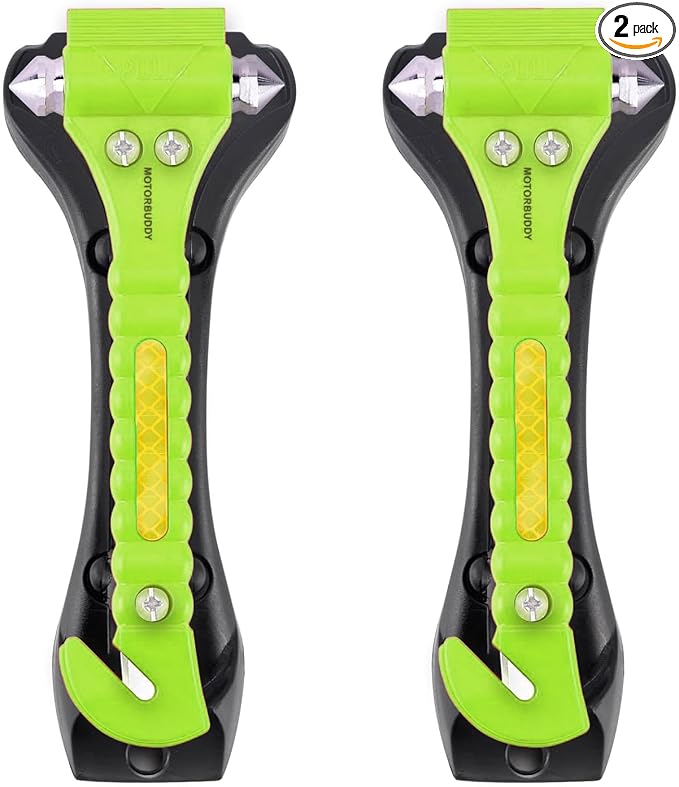 MOTORBUDDY 2-Pack Car Safety Hammer Seatbelt Cutter,Auto Emengency Escape Tool with Windows Glass Breaker, Escape Tool for Car Accidents,Grow in The Dark