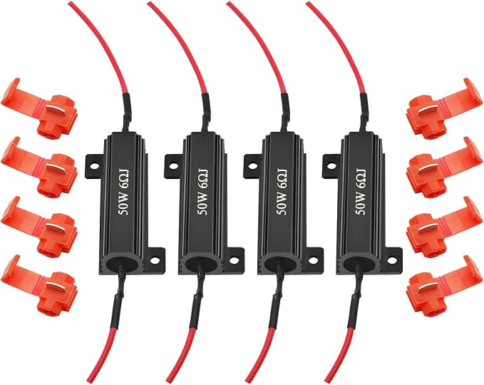 AUXLIGHT 4Pcs Quality 50W 6ohm Load Resistors - Fix LED Turn Signal Blinker/Error Code (Resistors get very hot during working) - Black