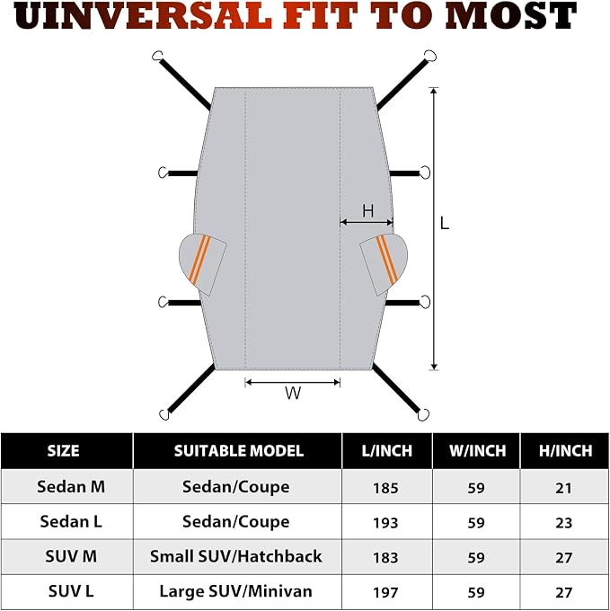 Half Car Cover for SUV M, Heavy Duty Roof & Windshield Top Cover with Cotton Liner, All Weather Half Cover Shield Against Hail, Snow, Sun, Rain and Scratches, Fits Most M Size SUVs