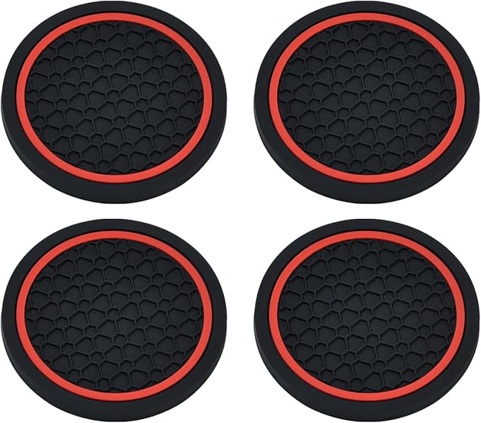 4PCS Car Cup Holder Coasters, 2.75 Inch Non-Slip Insert Water Bottle Holder Pads, Dustproof Automotive Interior Accessories Mat, Universal for Vehicles, Trucks, RVs and More (Red)