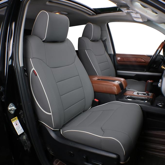 EKR Custom Fit Tacoma Car Seat Covers for Toyota Tacoma 2016 2017 2018 2019 2020 2021 2022 2023 Access Cab -Full Set,Faux Leather(Gray)