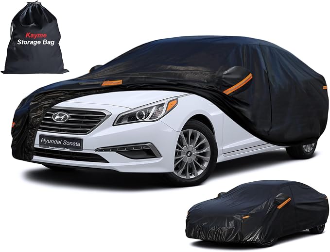Kayme 7 Layers Sedan Car Cover Custom Fit for Hyundai Sonata (1999-2026), Waterproof All Weather for Automobiles,Rain Sun UV Protection.Black