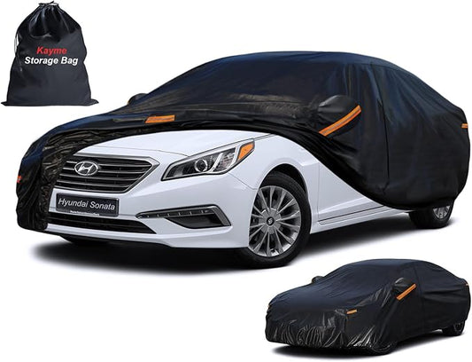 Kayme 7 Layers Sedan Car Cover Custom Fit for Hyundai Sonata (1999-2026), Waterproof All Weather for Automobiles,Rain Sun UV Protection.Black