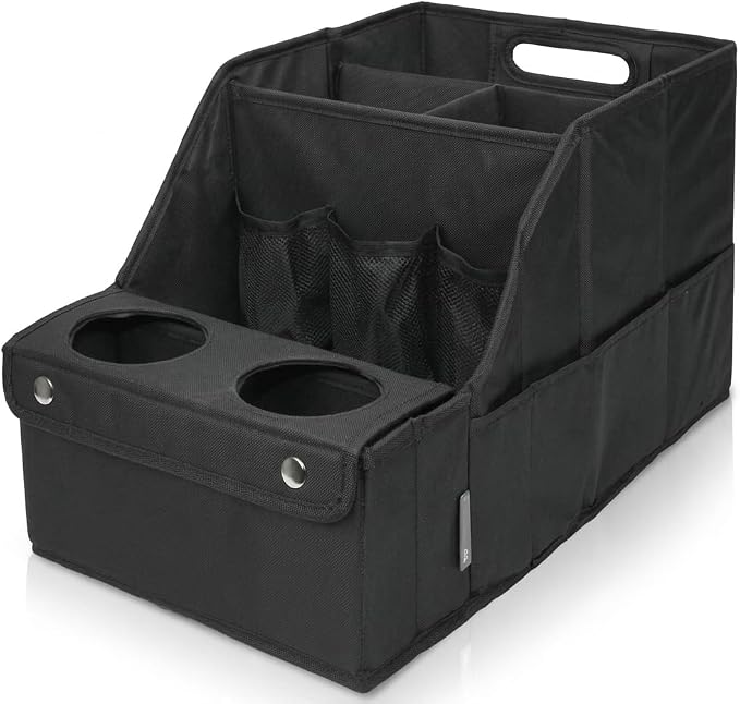 Car Trunk Organizer for SUV with Cup Holder – Foldable Trunk Organizer for Car, Car Organizer for Storage, Durable Car Organizers and Storage, Car Essentials for Easy Car Organization
