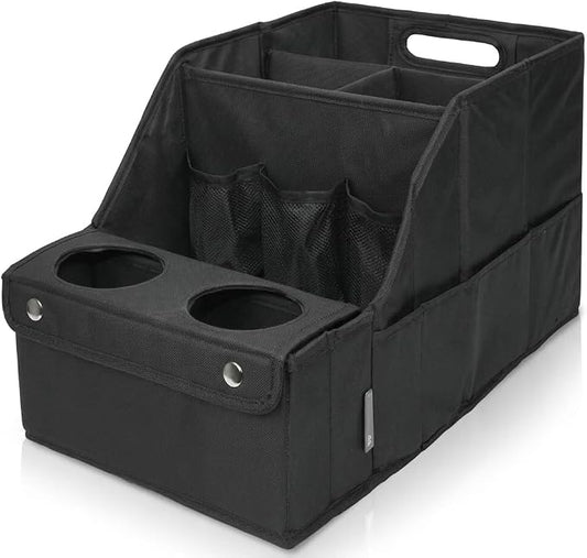 Car Trunk Organizer for SUV with Cup Holder – Foldable Trunk Organizer for Car, Car Organizer for Storage, Durable Car Organizers and Storage, Car Essentials for Easy Car Organization